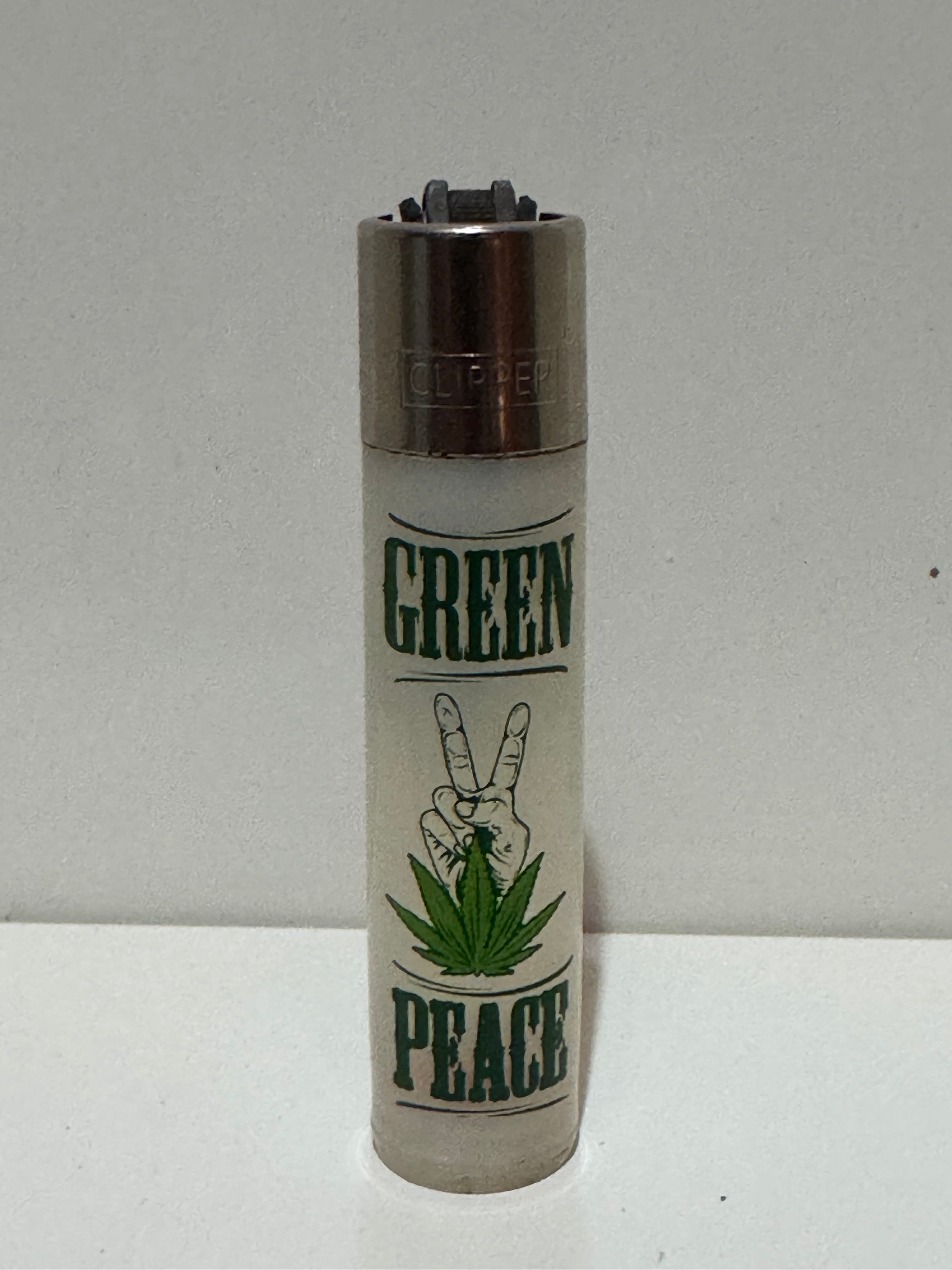 Clipper Brooklyn peace sign lighter – frosted white graphic