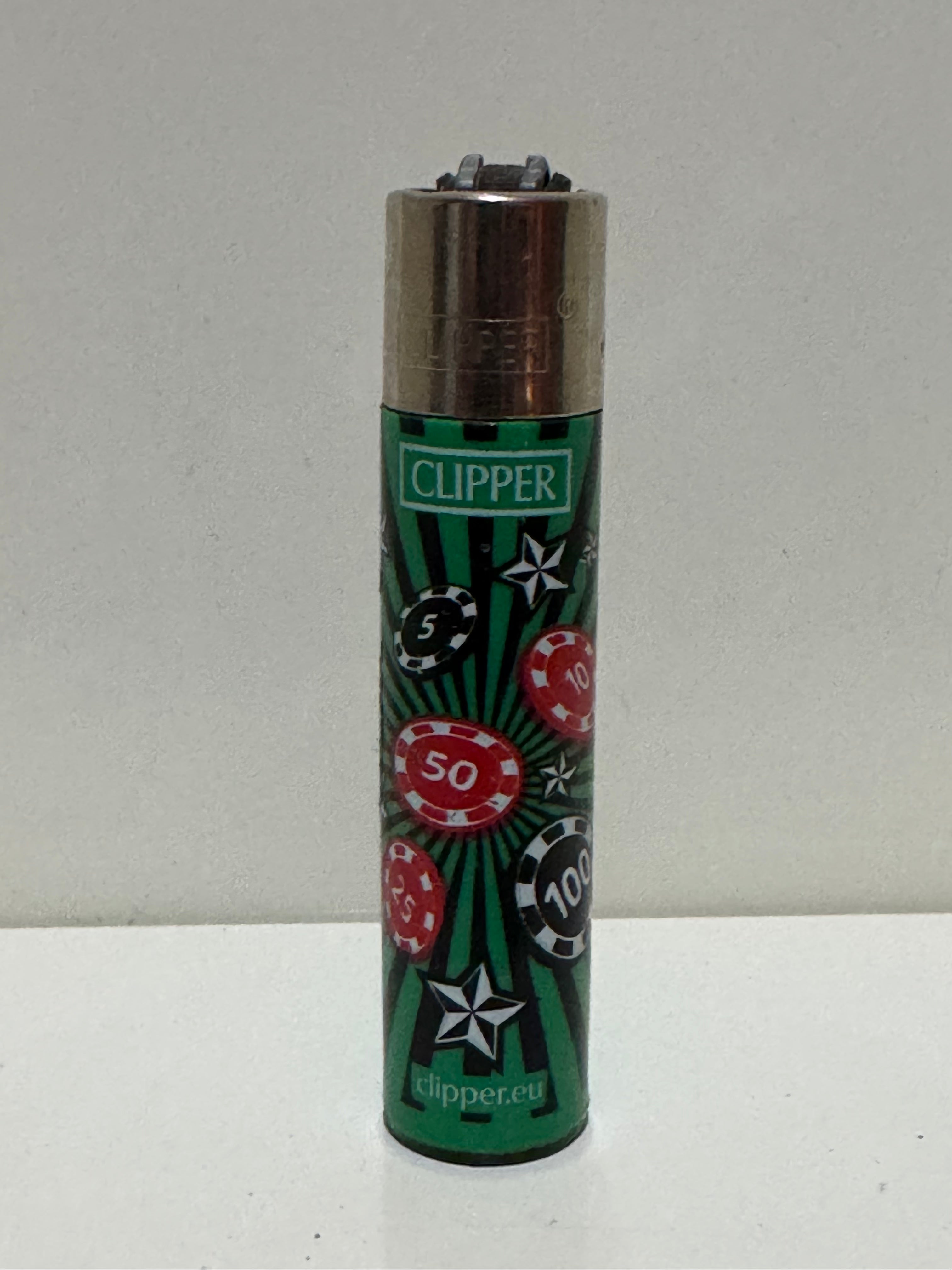 Clipper casino poker chip lighter – green pop-art design