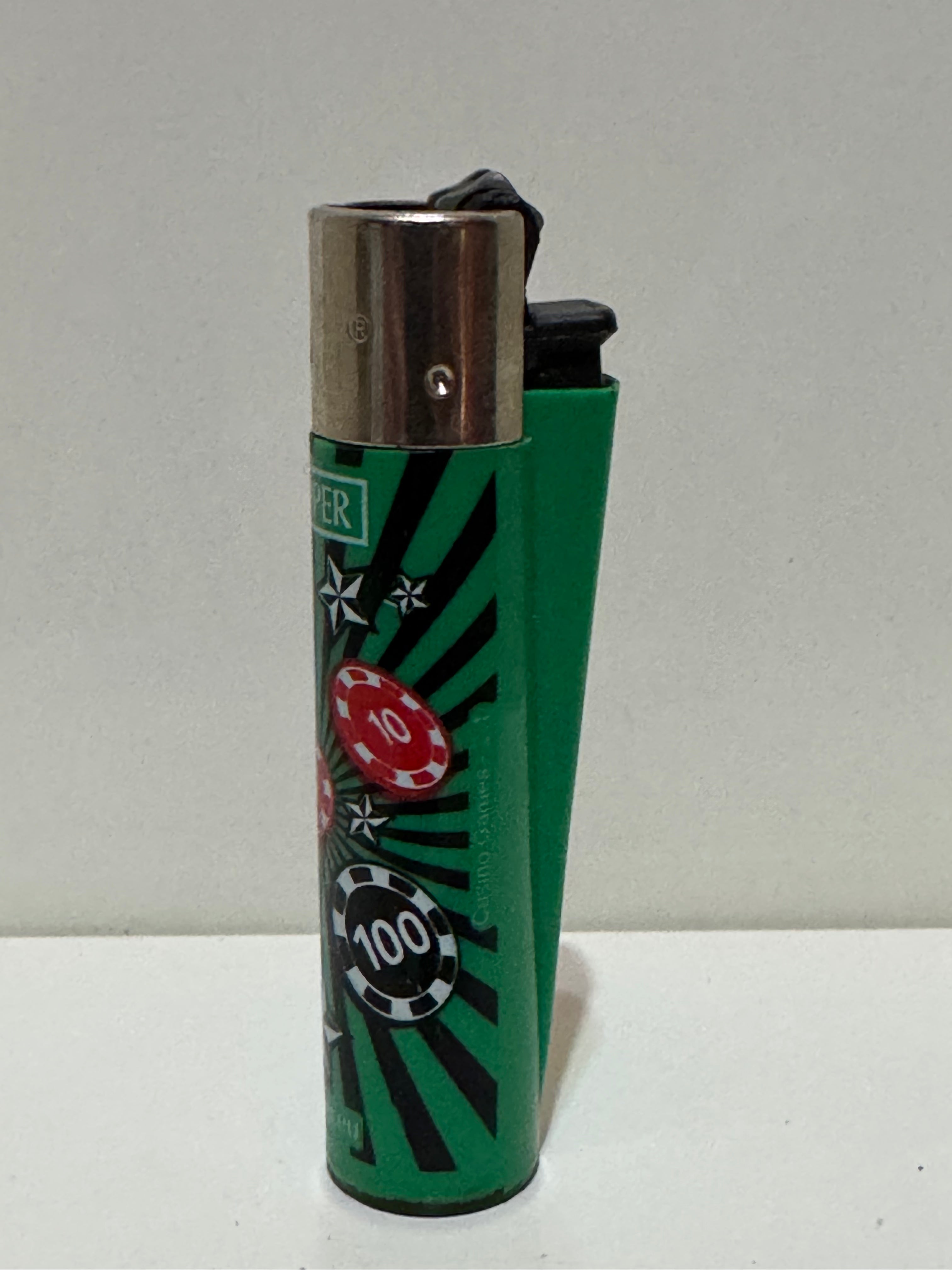 Clipper casino poker chip lighter – green pop-art design