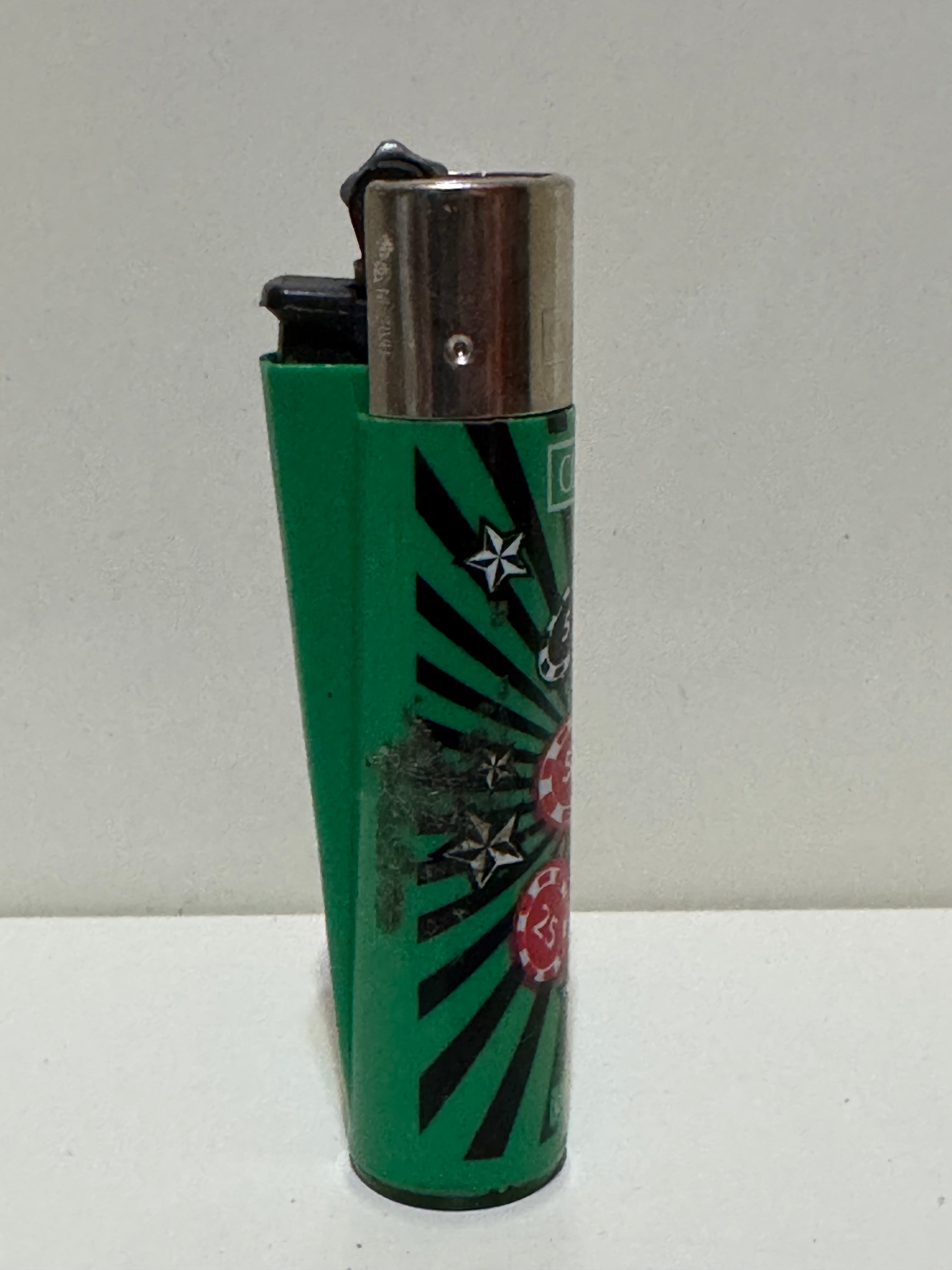 Clipper casino poker chip lighter – green pop-art design